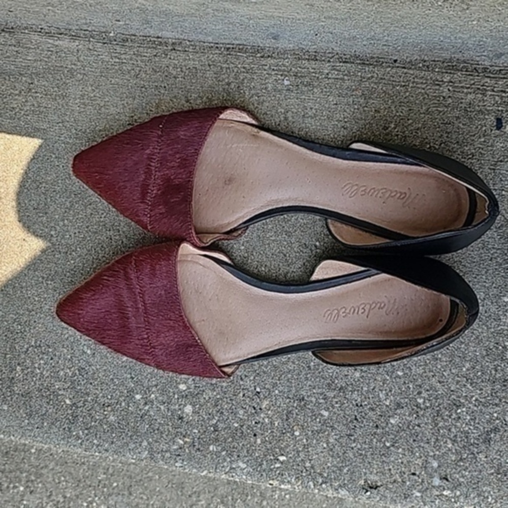 Madewell D'Orsay Flats in Calf Hair Burgundy Black 6.5